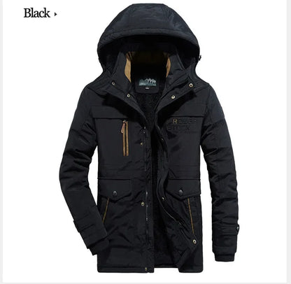 Winter Fleece Long Jacket Men Casual Thicken Warm Cotton Padded Jackets Man Fashion Hooded Outdoor Windproof Parkas Snow Coat.