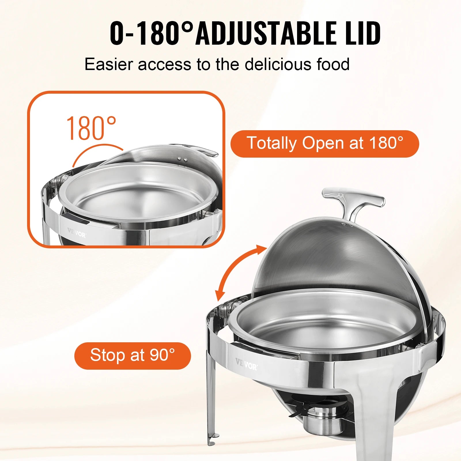 SucceBuy Roll Top Chafing Dish Buffet Set 6 Qt 2 Pack Stainless Steel Chafer with 2 Full Size Pans Round Catering Warmer Server.