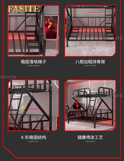 Premium E-Sport-Etagenbett aus Eisen, Hotel, Apartment, Schule, Schlafsaal, Bett, schwarzer Rahmen, Hochbett für Erwachsene, Camas, Schlafzimmermöbel