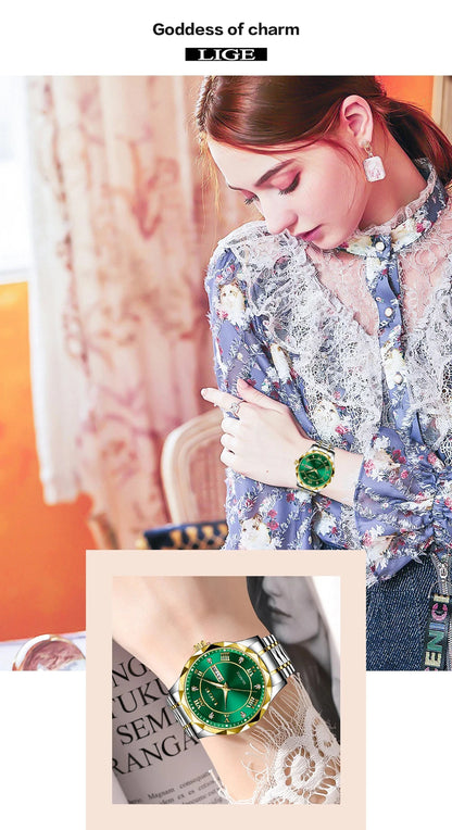 LIGE New Gold Watch Women Watches Ladies Creative Steel Women's Bracelet Watches Female Waterproof Clock Relogio Feminino+BOX.