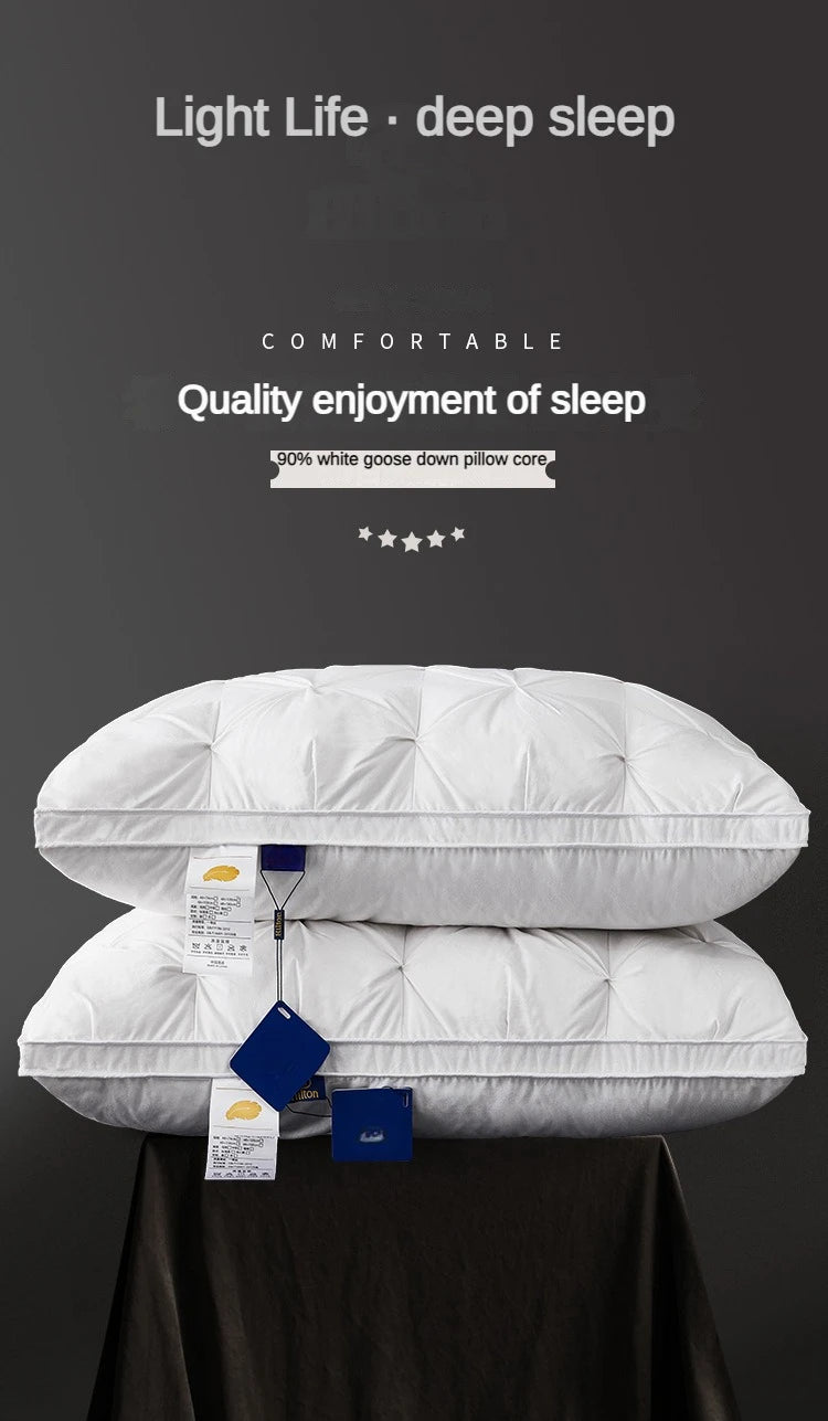 95% Goose Down Pillow White Cotton PillowCover Rectangle Bedroom Sleep 5-Star Hotel Pillow Low-Mid-high Pillows for Sleeping.