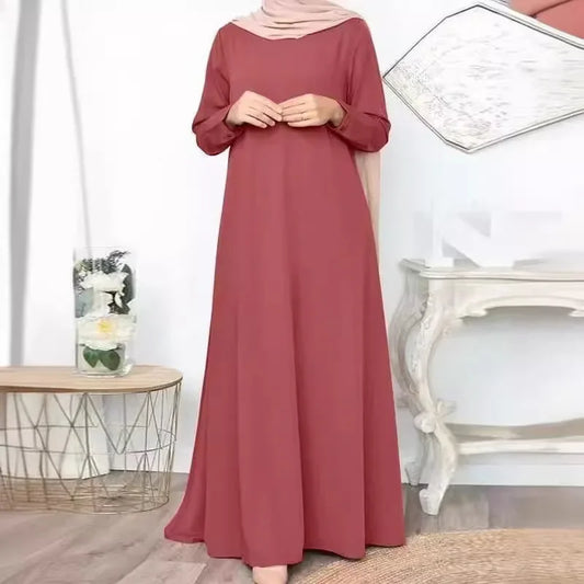 Solid Loose Abaya For Women Casual Elegant Long Sleeve Long Dress Simple Muslim Dress Women Modest Islamic Clothing EID Ramadan.