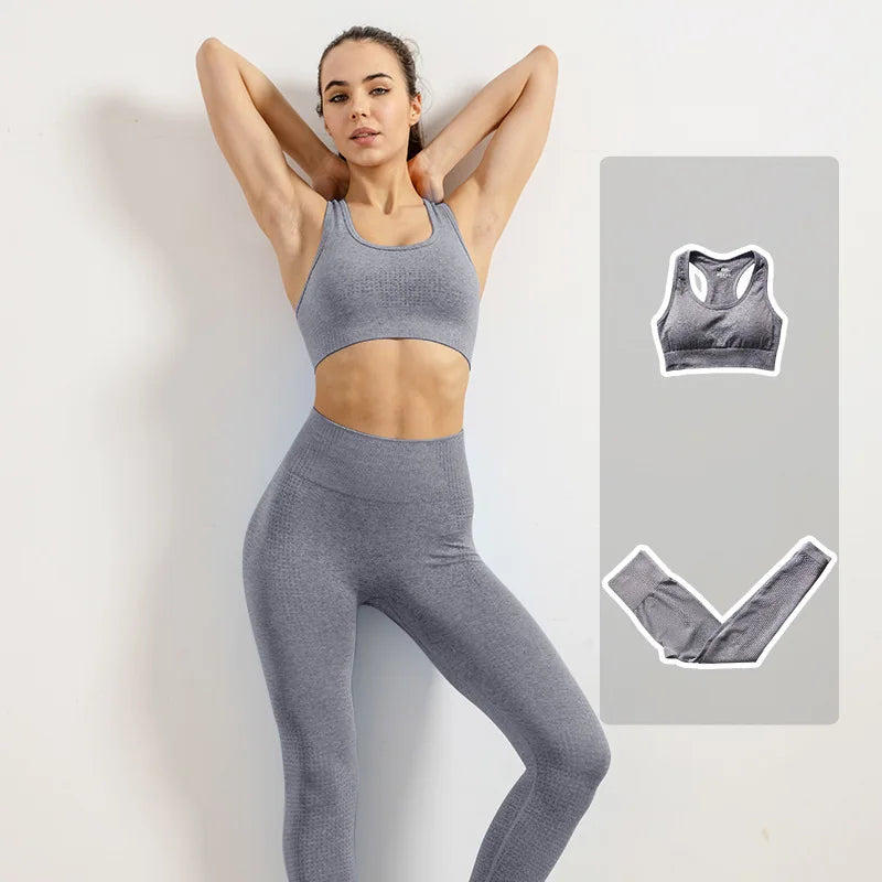 Women Vital Seamless Yoga Fitness Clothing Set High Waist Gym Leggings Crop Tops Sports Tracksuit Plush Up Sports Outfits