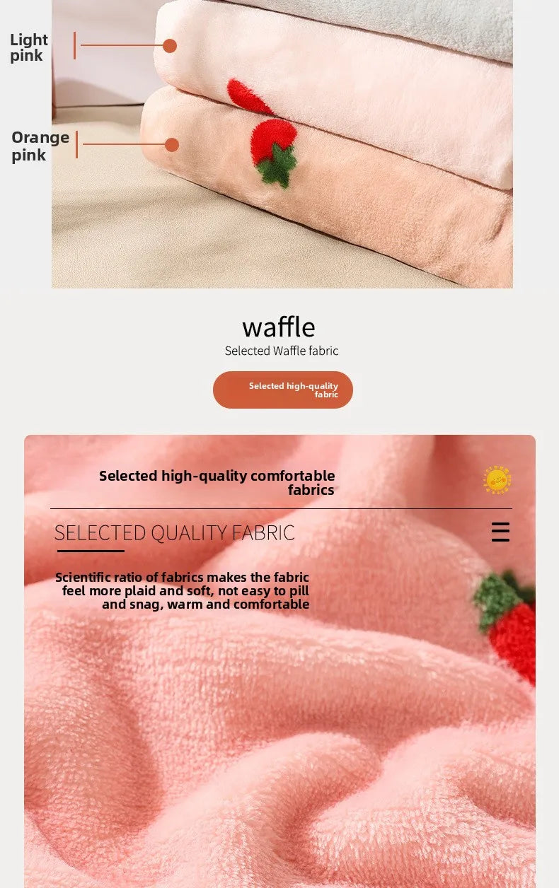 Warme Damen-Nachtwäsche für den Winter, bedruckt, Erdbeere, O-Ausschnitt, Korallensamt-Pyjama, Loungewear, zweiteiliges Set, süße Damen-Pyjamas.