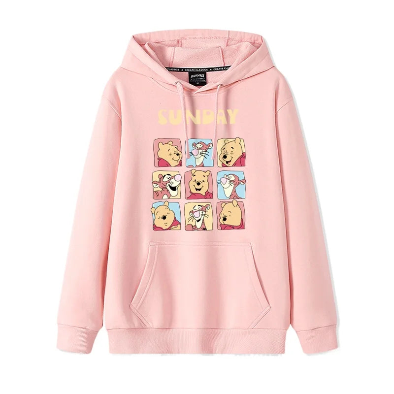 Cartoon Winnie the Pooh Mode einfacher Pullover Damen lockere und bequeme Kapuze vielseitige Paar Freundin Pullover Jacke.