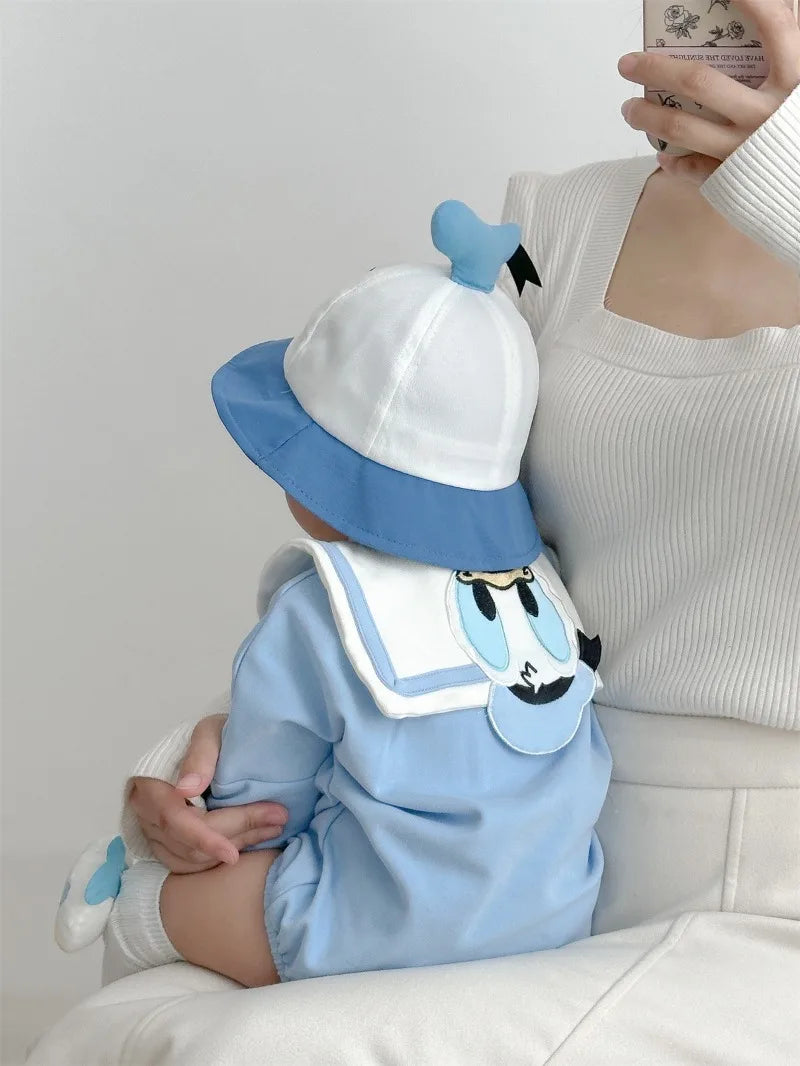 Neugeborenen Baby Strampler Socke Hut 3 stücke Set Cartoon Donald Daisy Ente Kleidung Jungen Mädchen Overall Infant Kurzarm Body k732.