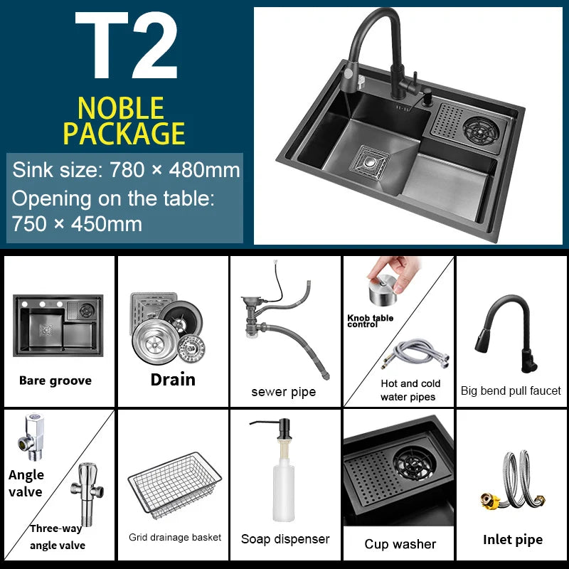 Neues abgestuftes Edelstahlspülbecken für die Küche, multifunktionale Tassenwaschbecken, Geschirrspülbecken, großes Einzelschlitz-Waschbecken