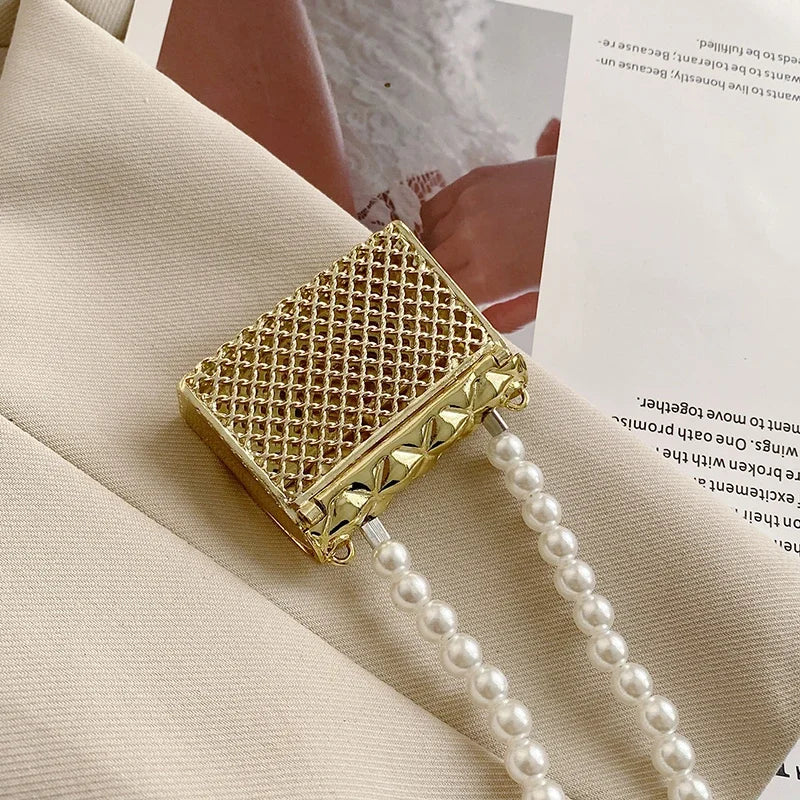 Mini Metal Shoulder Bags for Women Pearl Chain Crossbody Bag Designer Clothing Accessories Satchel Female Decorative Box Handbag.