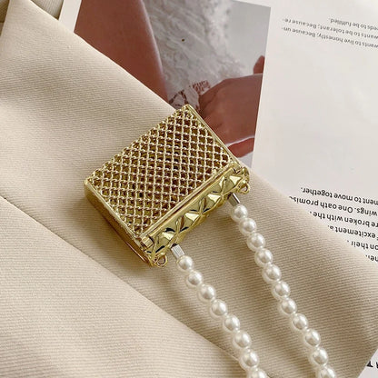 Mini Metal Shoulder Bags for Women Pearl Chain Crossbody Bag Designer Clothing Accessories Satchel Female Decorative Box Handbag.
