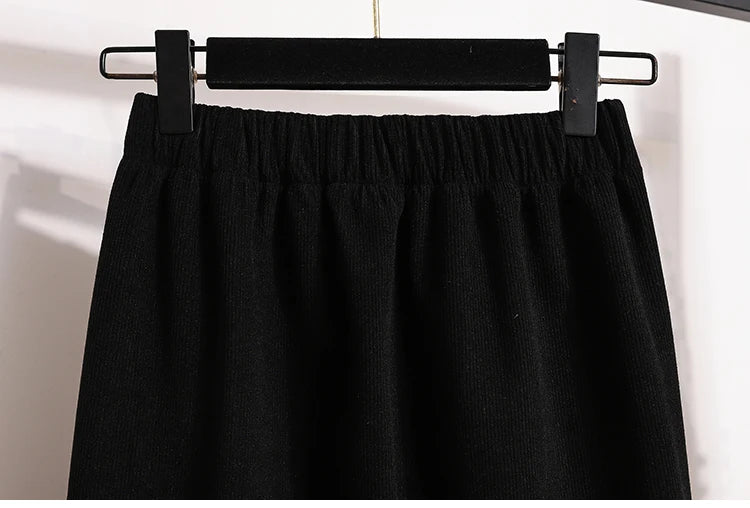 2025 Autumn Winter Plus Size Skirts Women High Waist Solid A-line Skirt Back Slit Korean Thick Elegant Fleece-lined Style Skirts