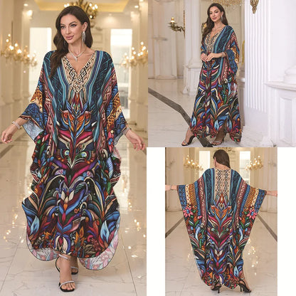 Kaftan-Kleider für Damen, Wellenhals-Badeanzug, Überwurf, Kaftan-Kleid, Übergröße, übergroßes langes Strandkleid