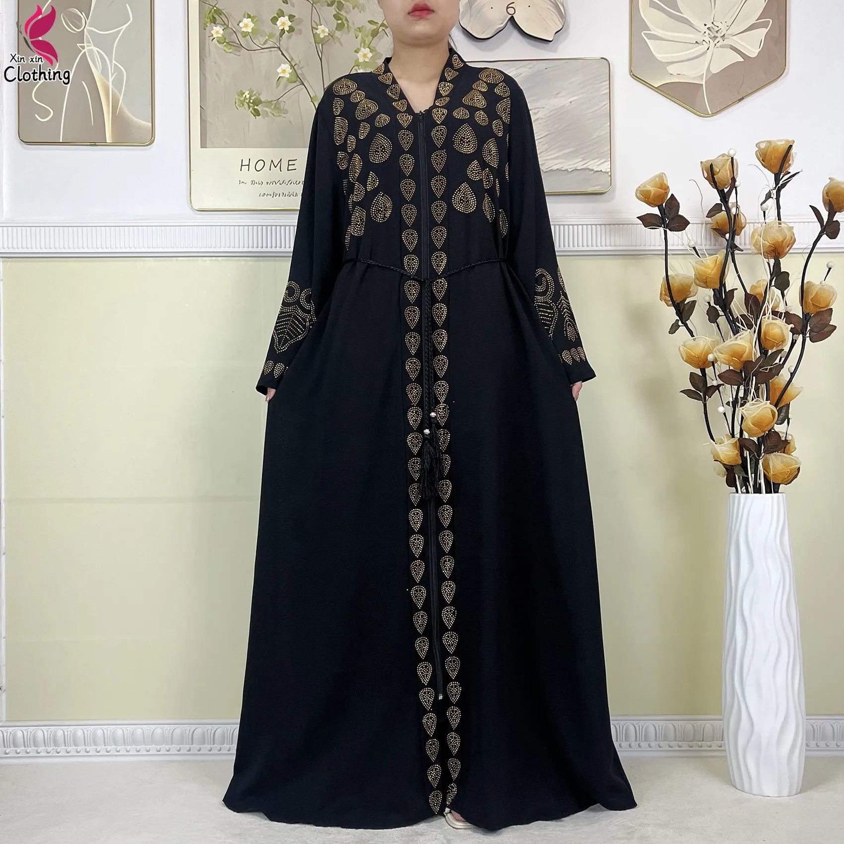 New Style Women Muslim Dress Chiffon Open Abaya 2024 Dubai Women Elegant Dress Islamic Clothing Zipper Cardigan Abaya With Scarf.