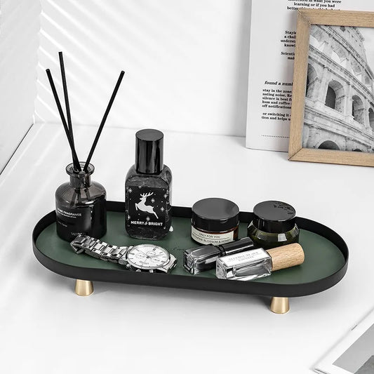 Wrought Iron Velvet Tray | Luxury Entryway Organizer w/ Leather Accent | Stackable Jewelry Display | Multi-Level Table Sculpture.