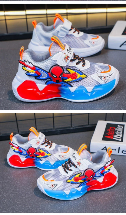 Disney Children's Shoes Fashion Cartoon Spiderman Sneakers for Boys Breathable Sport Shoes Anti-slip Toddler Shoes Student Shoes