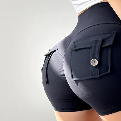New Workout Fitness Training High Waist Scrunch Butt Seamless Sports Yoga Biker Shorts With Pocket For Women.