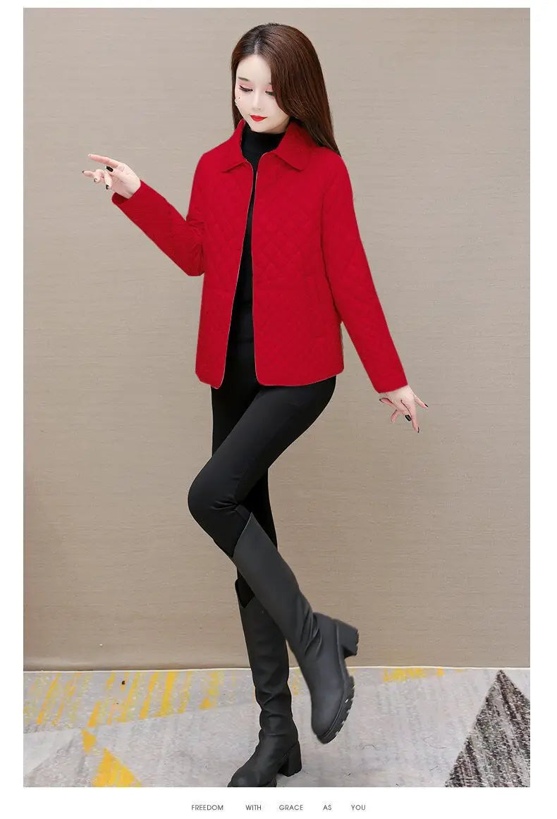 Herbst Winter Frauen Midi Plaid Stepp Mäntel Mode Weibliche Koreanische Kleidung Neue Feste Beiläufige Verdicken Warme Langarm Jacken