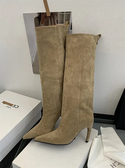 Eilyken Winter Street Style Pointed Toe Knee-High Women Boots Thin Heels Shoes Female Punk Vintage Long Booties Zapatos De Muje.