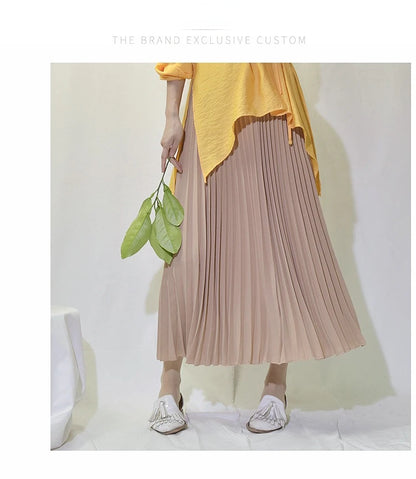 Classical Women Pleated Skirt 90cm/80cm Long Female Elastic Waist Skirt Big Size Velvet Pleated Skirt for Winter Ankle-Length