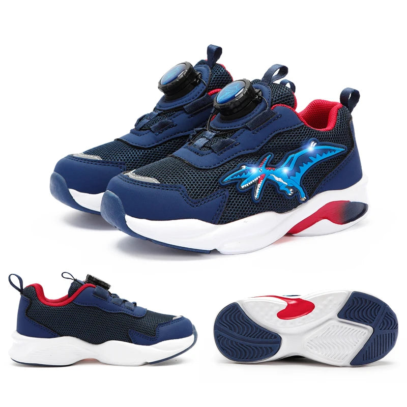 EXDINO Dinosaur Little Kids Spring Autumn LED Light Up Shoes Children Spinosaurus Boys Glowing Casual Sports Sneakers Non-slip