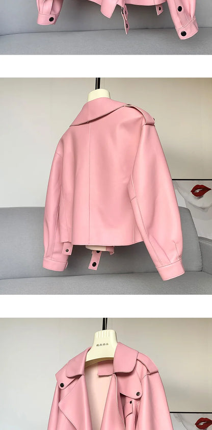 Schaffellmantel für Damen, Lederjacke, Winter, Frühling, Moto, Biker, echt, Top-Qualität, Schwarz.