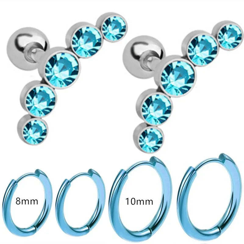 Cyrstal Tragus Stud Earrings Set Cluster Helix Piercing Stud Bulk Cartilage Huggie Earring Hoops Ear Lobe Hoops Circle Jewelry.