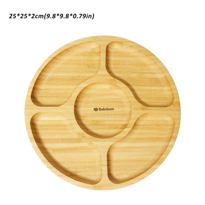 Bainison Bamboo Tray With Compartments-Snack Sorting Platter, Party Candy Buffet Display,Household Kitchen Outdoor Bamboo Tray.