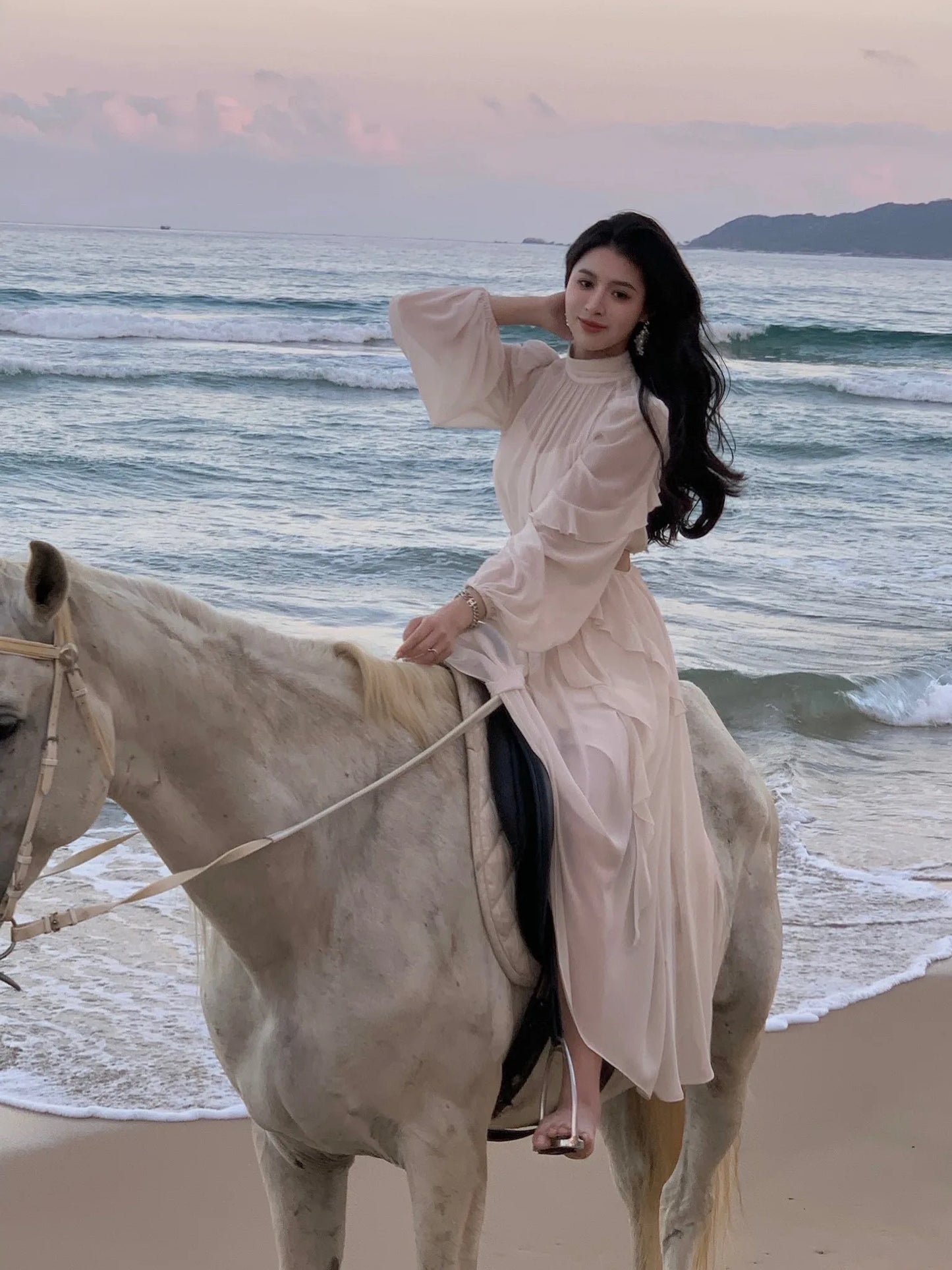 Strand Stil Chiffon Y2k Mini Kleid Büro Dame Casual Langarm Elegante Einteilige Kleid Koreanische Mode Kleidung Sommer 2023