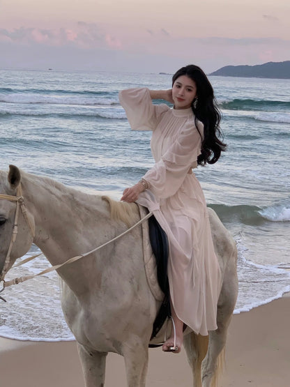 Strand Stil Chiffon Y2k Mini Kleid Büro Dame Casual Langarm Elegante Einteilige Kleid Koreanische Mode Kleidung Sommer 2023