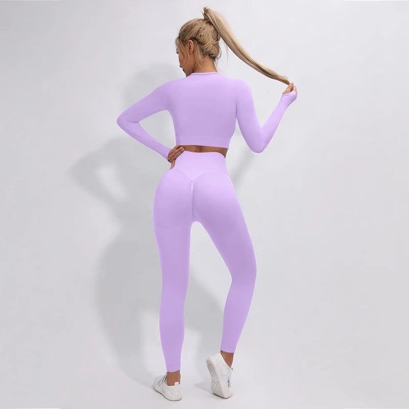 2/3/4Pcs Women's Tracksuit Seamless Yoga Set Leggings Sports Suit for Fitness Long Sleeve Top Gym Clothing Workout Sportswear