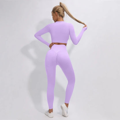 2/3/4Pcs Women's Tracksuit Seamless Yoga Set Leggings Sports Suit for Fitness Long Sleeve Top Gym Clothing Workout Sportswear
