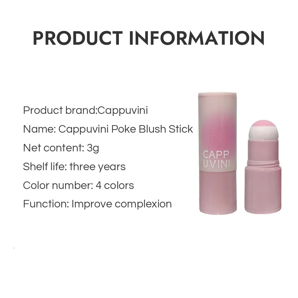 CAPPUVINI Blush Stick Soft Face Brightening Contouring Shadow Blusher Powder Peach Pinkish Cheek Tint Korean Makeup Cosmetics.