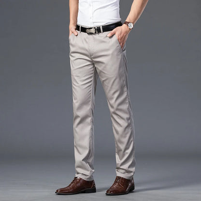 Summer Thin Men's Slim Suit Pants Fashion Business Casual Cotton Green Black Khaki Trousers Male Brand Clothing 30-40.