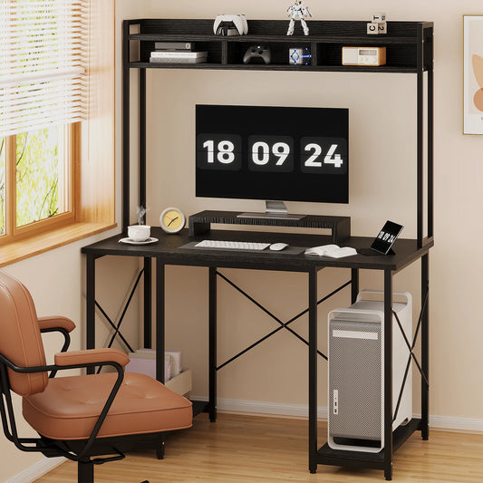 Devoko Gaming Tisch mit LED & Steckdosen,120x60 cm DIY-Stecktafel Schreibtisch mit Ablageregalen