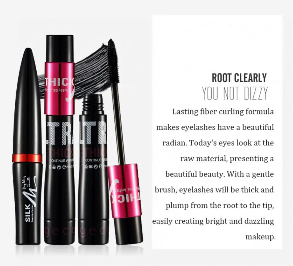 Fiber Silk Mascara Set Double Tube Natural Waterproof Dense Long Lasting No Halo Dye Mascara Beauty Makeup Extension Cream.
