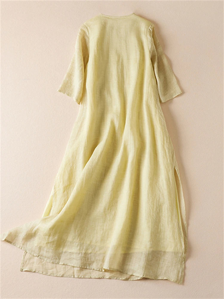 Sommer Druck Vintage Kleider Für Frauen 2025, Neue Casual Lange Dünne Atmungsaktive Kleid Femme Robe Büro Dame Arbeit Elegante Kleidung.