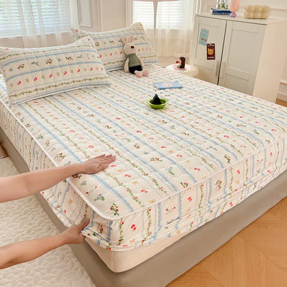 Quilted Mattress Cover For Kids Single/Double Size Rabbit Printing cubre colchón 200X220cm Anti-Mite 매트리스커버 Queen/King Size 매트리스