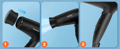 Aigostar Ionic Hair Dryer, Travel Hair Dryer with Foldable Handle, 2 Speeds and 3 Temperature Settings, 2400 W