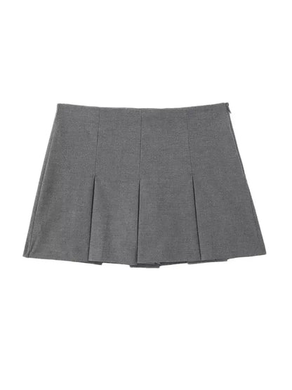 Women Fashion With Pleated Shorts Skirts Vintage High Waist Side Zipper Female Skort Mujer.