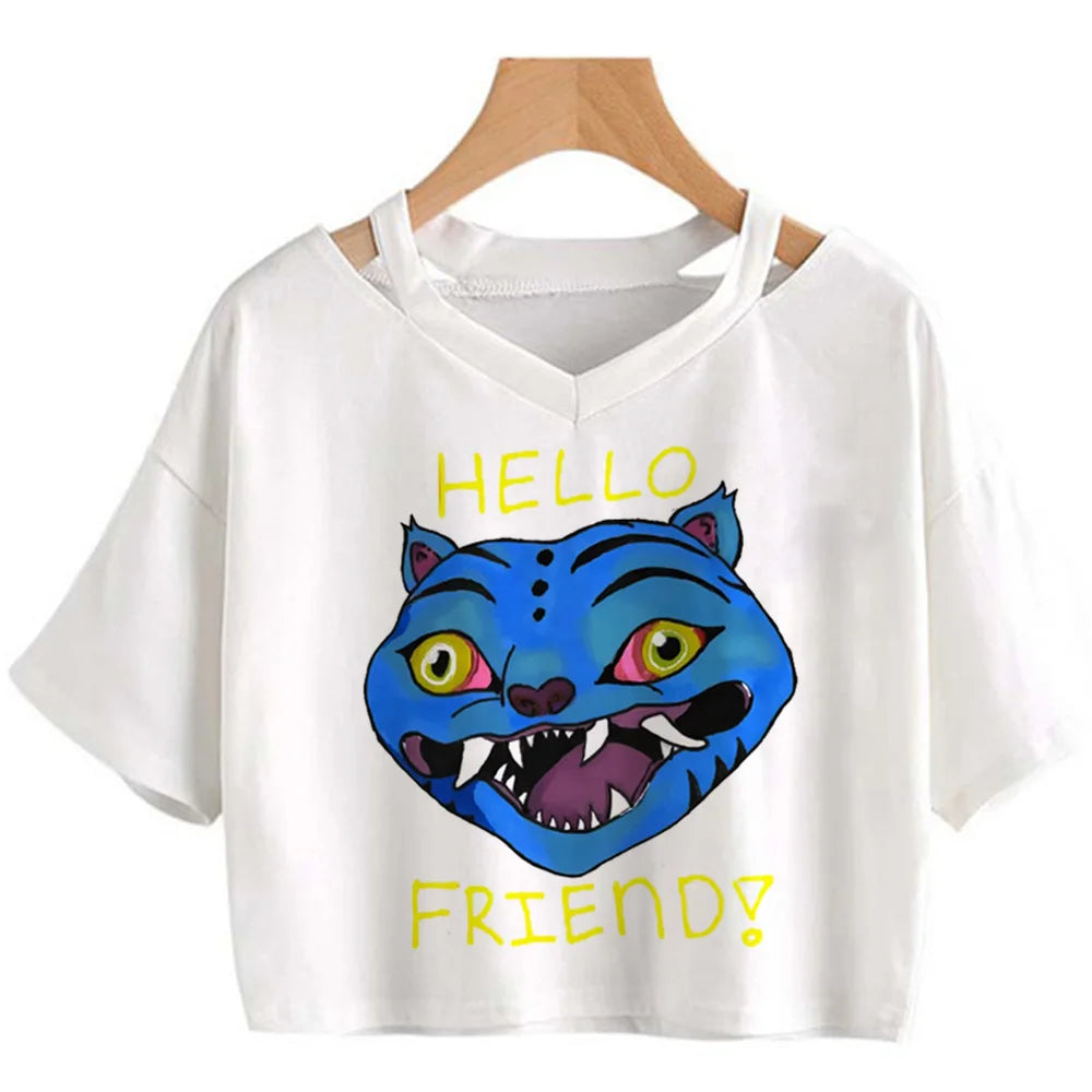 Kpop Demon Hunters Girls O-Neck Casual Women Summer Shirts Crop T-shirt.