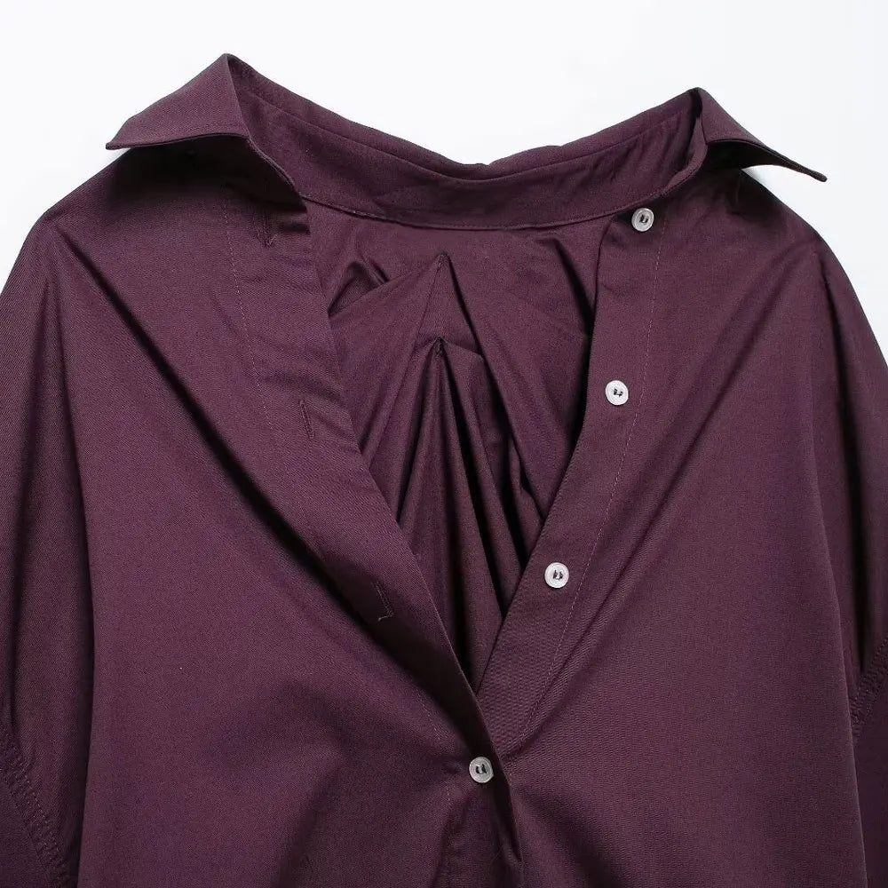 Oversized Pleated Back Shirts for Women, Long Sleeve, Button-up, Female Blouses, Chic Tops, Fashion.