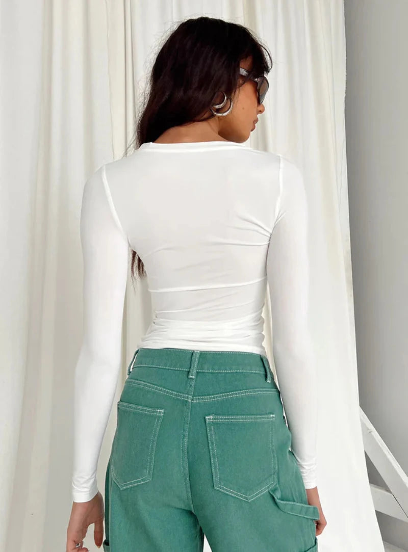 Women's Long Sleeved T-Shirt Spring And Autumn Solid Color Slim Fit Pullover Women's Basic T-Shirt Y2k Clothes Street Wear.