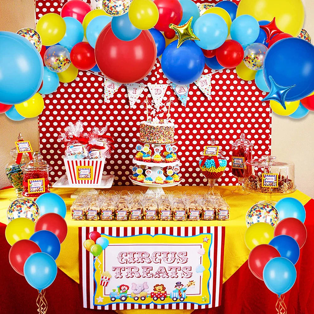Karneval Zirkus Ballon Girlande Kit Rot Blau Gelb Regenbogen Konfetti Ballon Bogen Stern Folienballon Geburtstag Karneval Party Dekor.