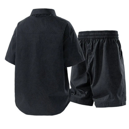 Men's Summer Casual Versatile Fashionable Cool Short-Sleeved Shirt And Shorts Set Trendy Business Casual Outfit.