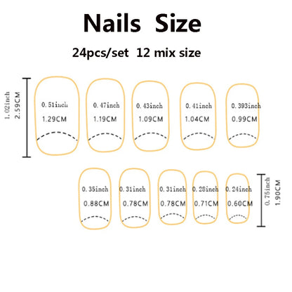 24pcs/set short medium long fake nails for Spring summer season gradient peach flowers butterfly heart press on false nail art