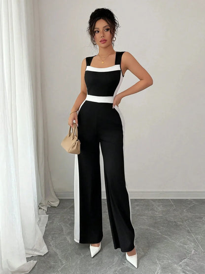 Elegant Color Block Wide Leg Jumpsuit Sleeveless Women's Spring Summer Vacation Style Cross-Border Fashion Ladies' Outfit.