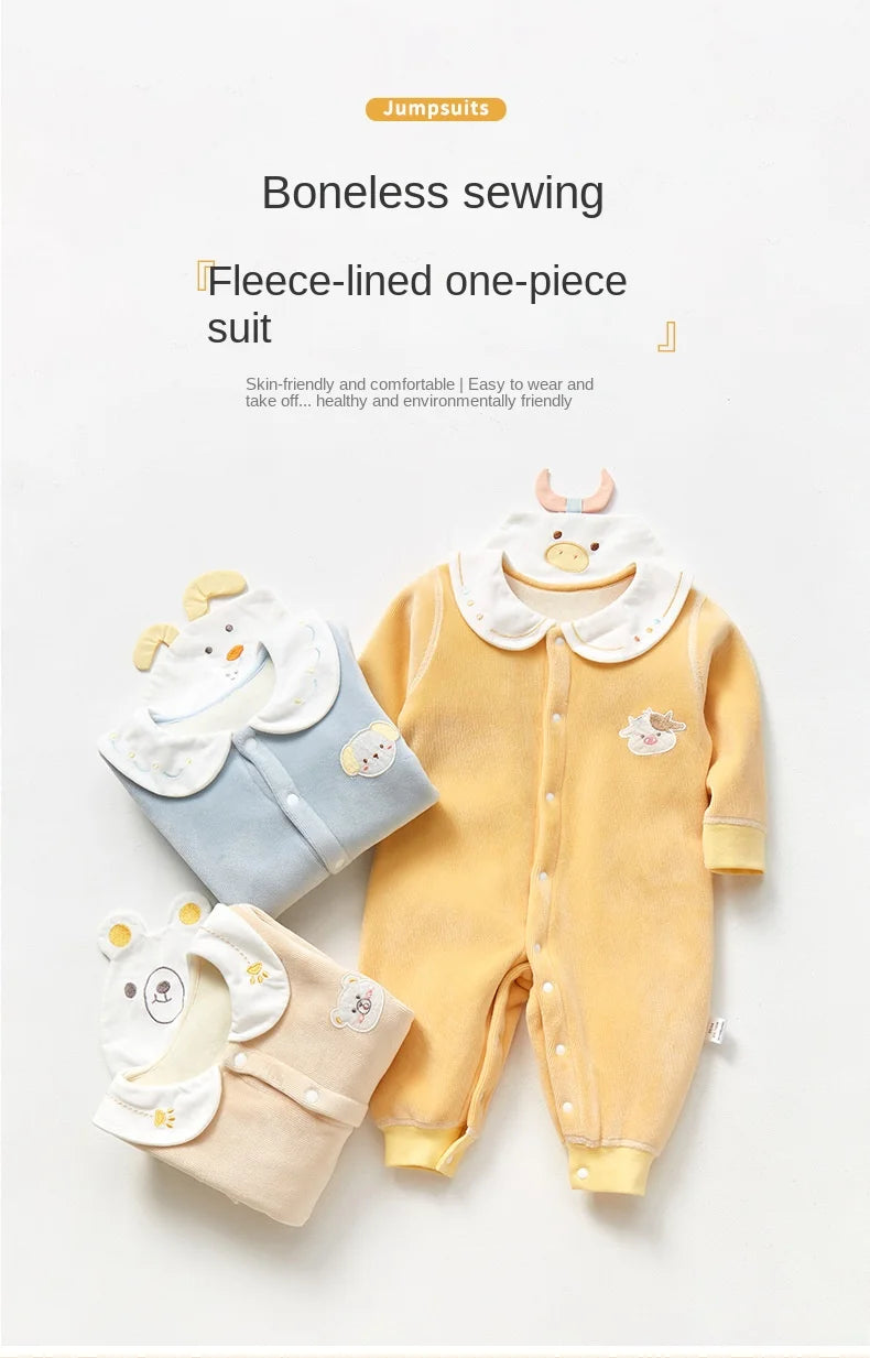 Baby-Body, ausgehend, warm und gezupft, Herren- und Damen-Herbstkleidung, Säuglingsspielanzug-Set, Herbst und Winter.