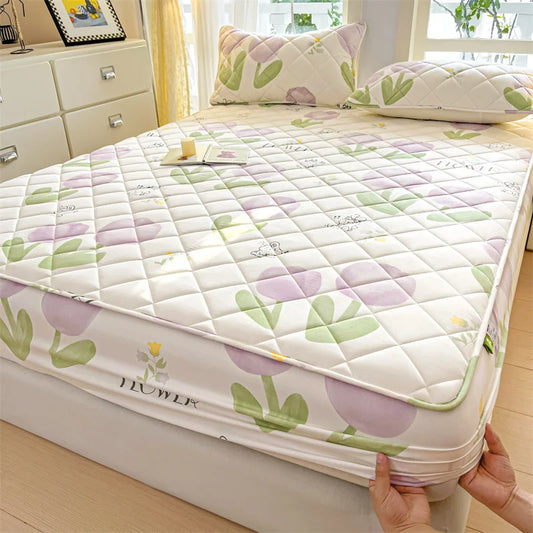 1pc Floral Style Bed Cover Quilted Bedspread Non-slip Mattress Protector Adults Kids Room Bedsheets 매트리스 커버 (No Pillowcase).