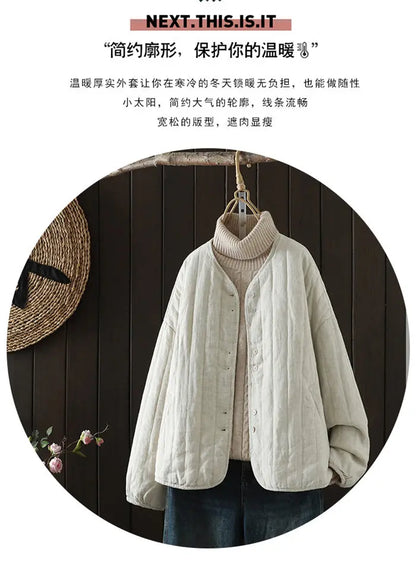 2023 Retro Kunst Winter kurze Jacke Frauen einfarbig personal isierte vielseitige lose lässige Baumwoll mantel geste ppte Tops z4260.