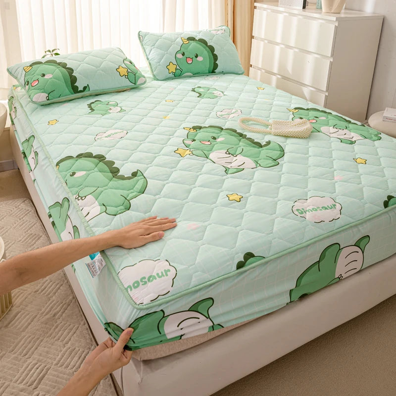 Waterproof Mattress Cover Cartoon Style Bed Covers Quilted Fitted Sheet постельное белье Thickened Bedspread(No Pillowcase).