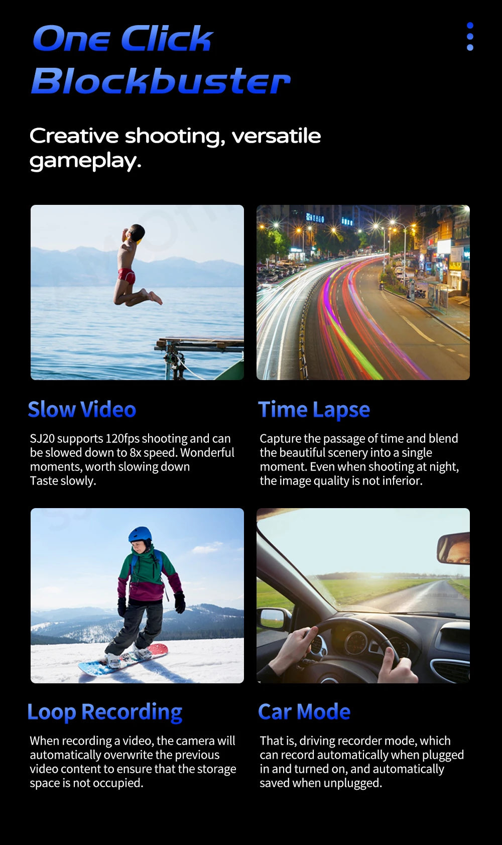 SJCAM SJ20 4K Anti-Shake Action Camera Dual Lens Waterproof 5G WiFi Touch Screen Motion Detection Multifunctional Sports Cam